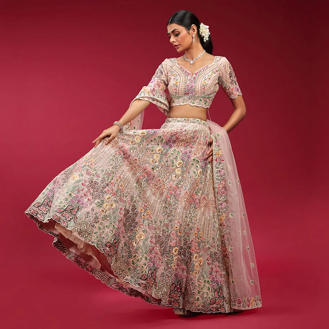Pretty Baby Pink Lehenga Set Enriched with Multi Colour Embroidery