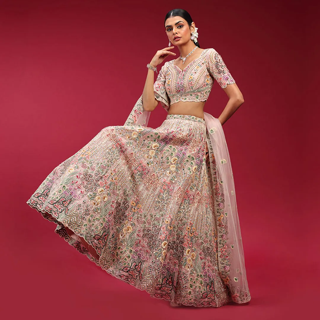 Pretty Baby Pink Lehenga Set Enriched with Multi Colour Embroidery