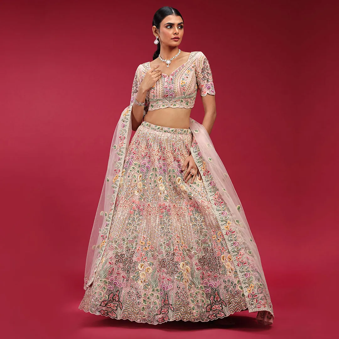 Pretty Baby Pink Lehenga Set Enriched with Multi Colour Embroidery