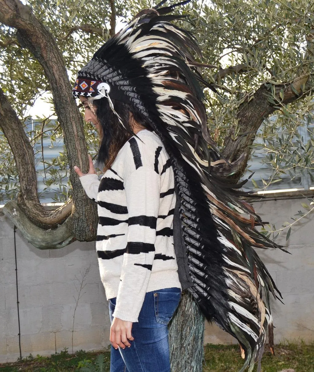 PRICE REDUCED E12- Extra Large White  Feather Headdress (43  inch long )/ war bonnet