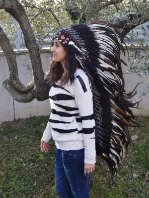 PRICE REDUCED E12- Extra Large White  Feather Headdress (43  inch long )/ war bonnet