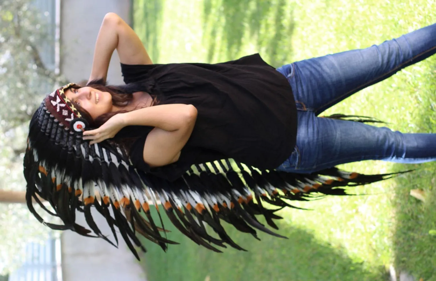 PRICE REDUCED Z16 Extra Large Brown colors Feather Headdress (43 inch long )