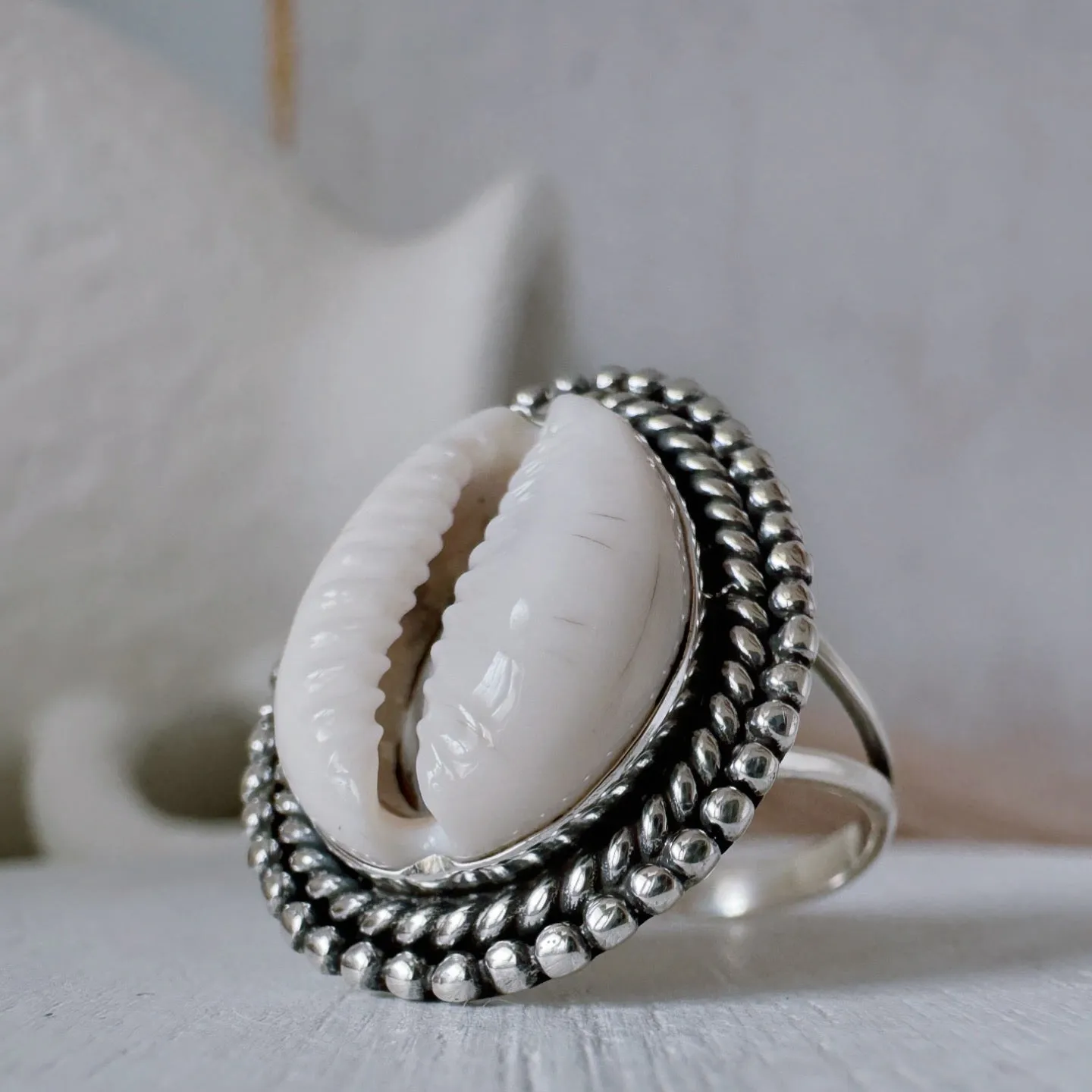Puka Shell Bezel Ring - Large and Real Shell - Sterling Silver