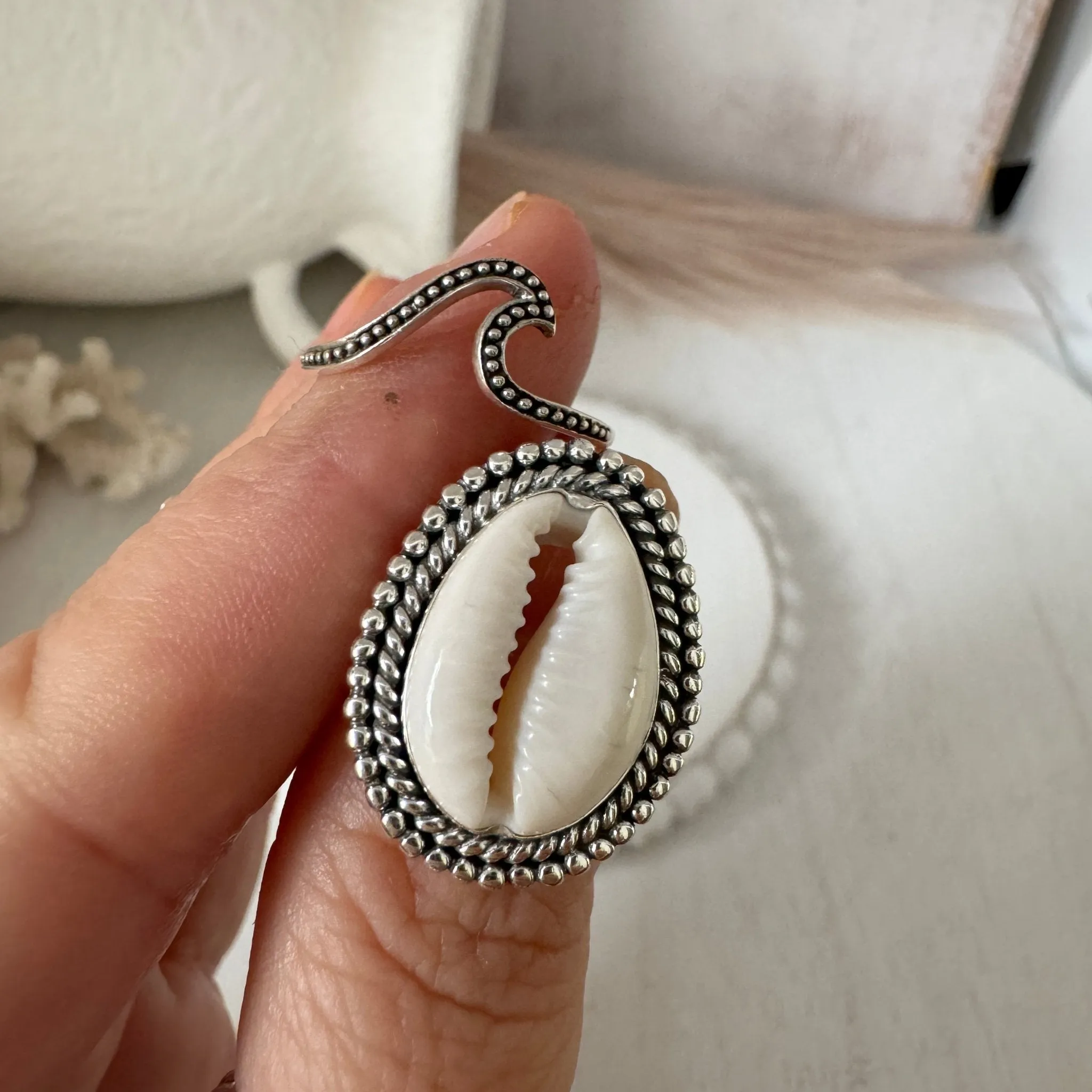 Puka Shell Bezel Ring - Large and Real Shell - Sterling Silver
