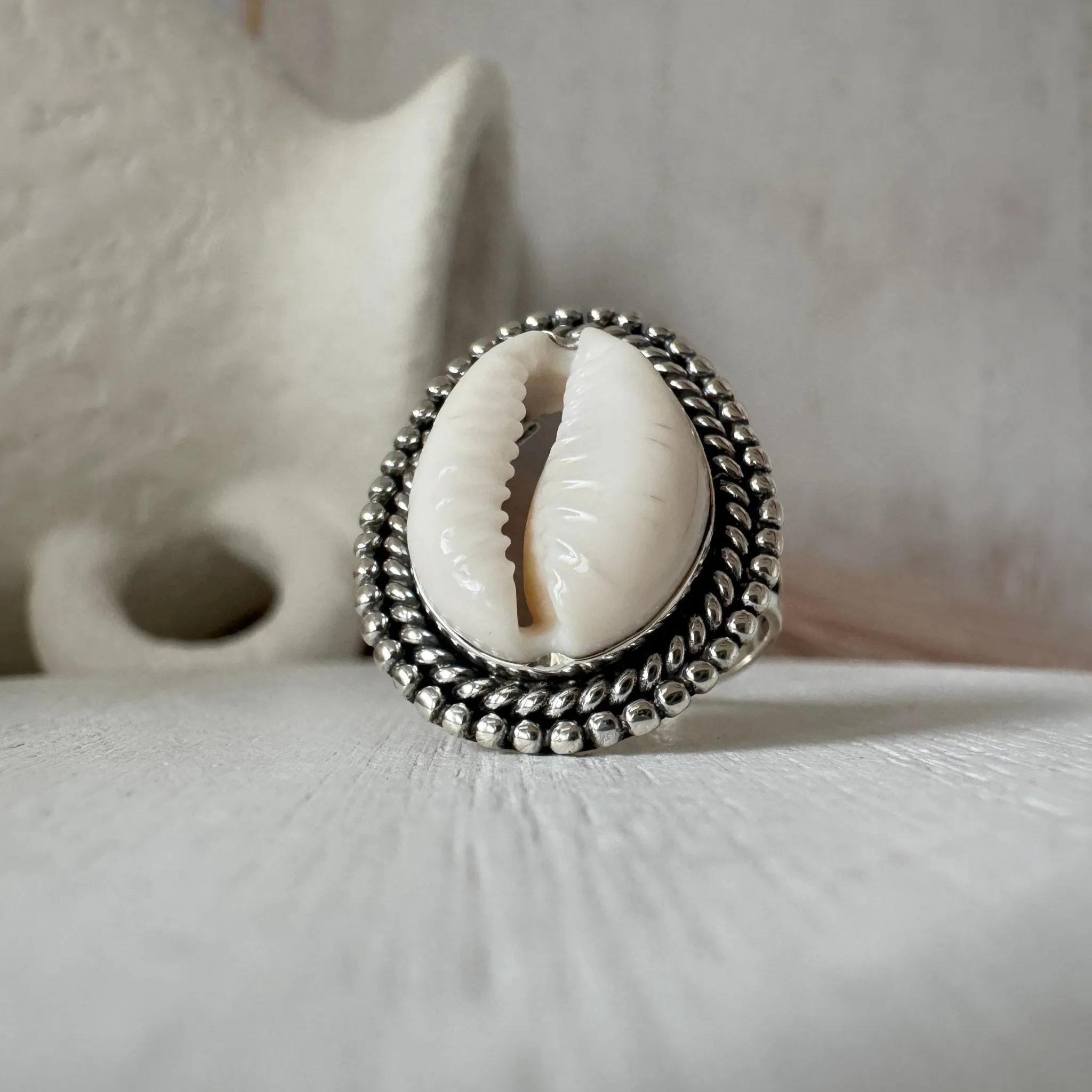 Puka Shell Bezel Ring - Large and Real Shell - Sterling Silver