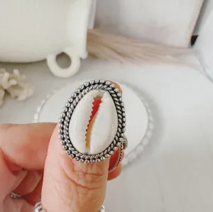Puka Shell Bezel Ring - Large and Real Shell - Sterling Silver