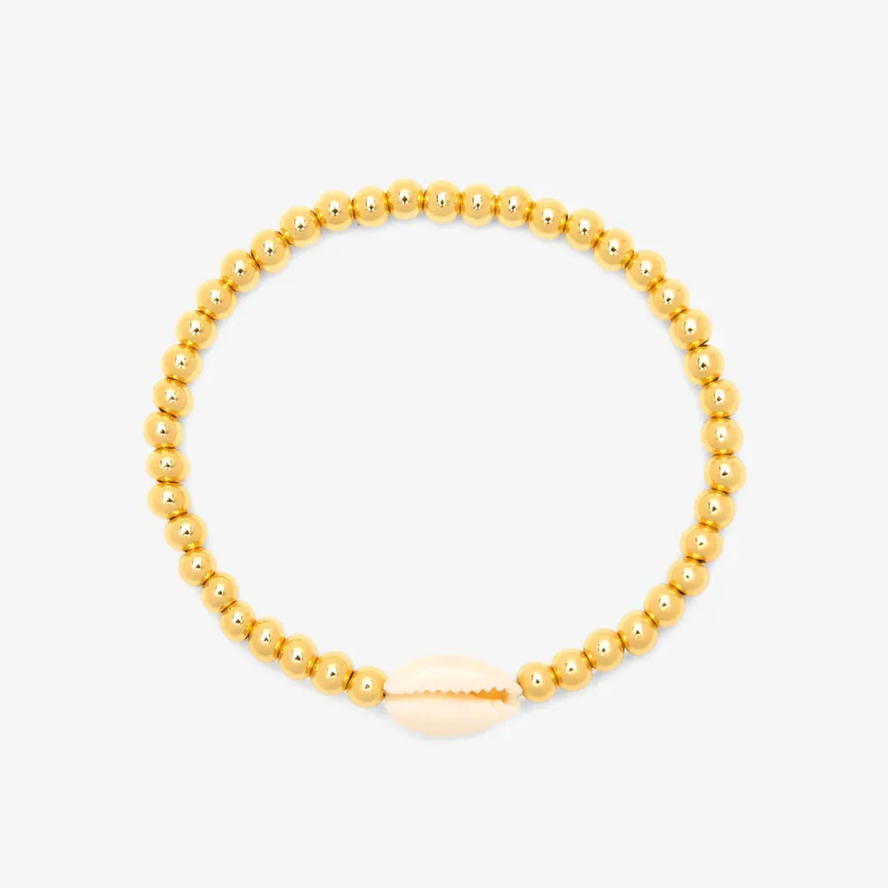 PURA VIDA  COWRIE GOLD BEAD STRETCH BRACELET