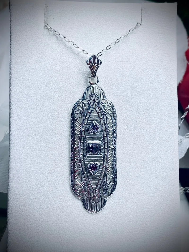 Purple Amethyst Angel Wing Pendant Necklace, Simulated or Natural Gemstones, Vintage Revival Jewelry #P359