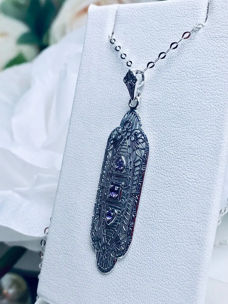 Purple Amethyst Angel Wing Pendant Necklace, Simulated or Natural Gemstones, Vintage Revival Jewelry #P359