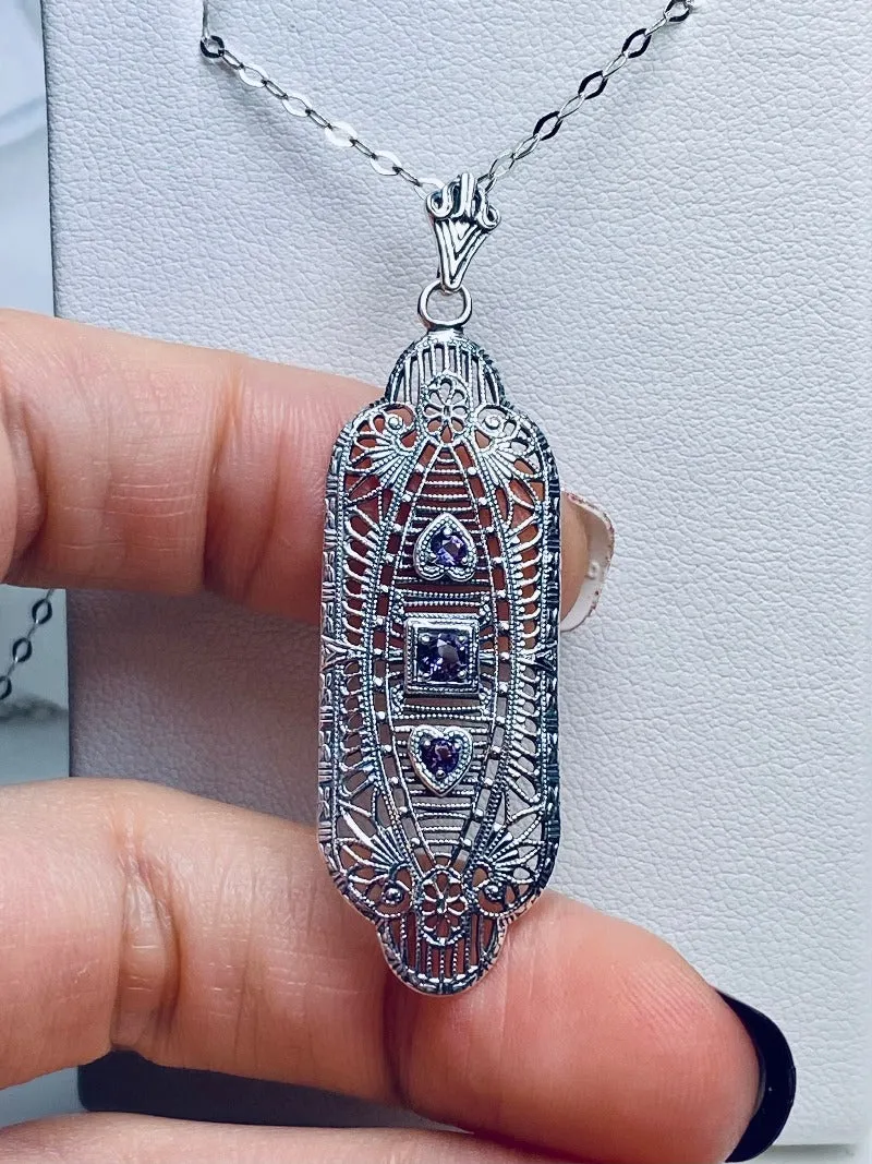 Purple Amethyst Angel Wing Pendant Necklace, Simulated or Natural Gemstones, Vintage Revival Jewelry #P359