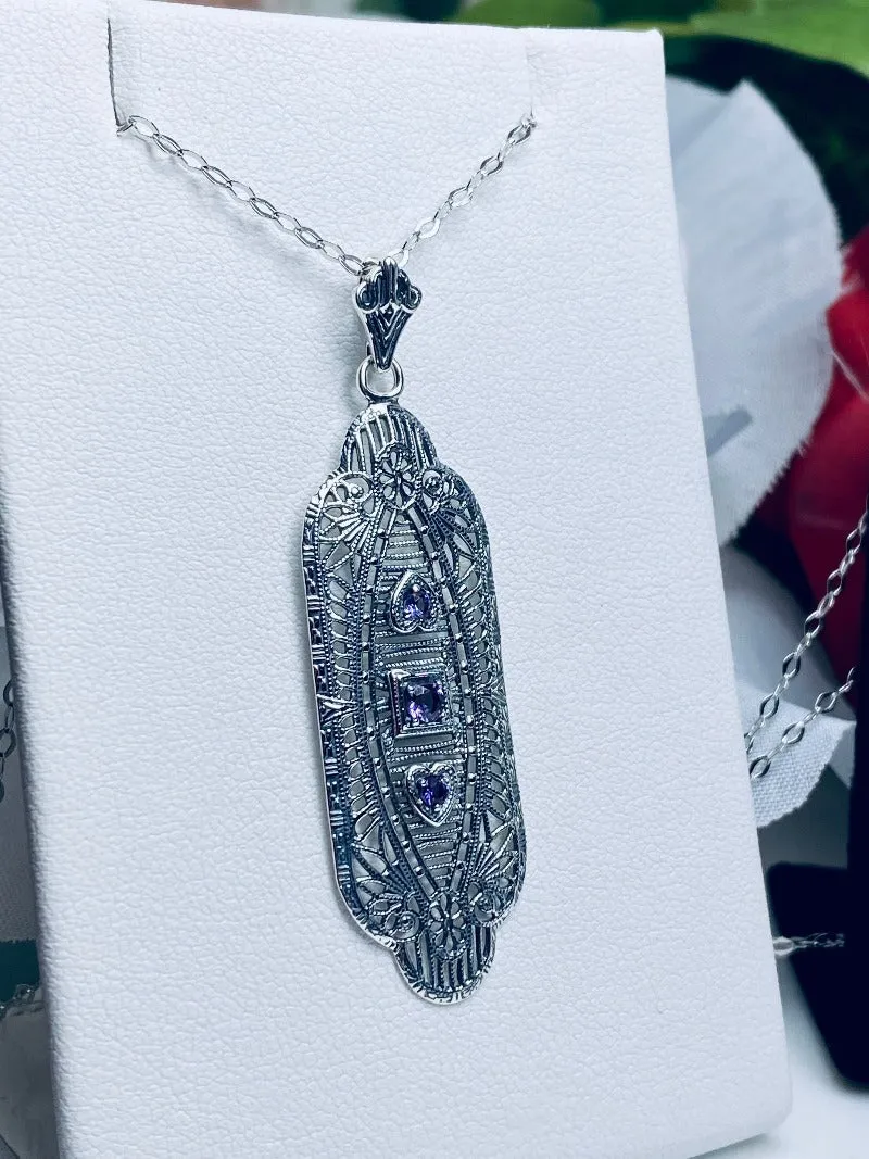 Purple Amethyst Angel Wing Pendant Necklace, Simulated or Natural Gemstones, Vintage Revival Jewelry #P359