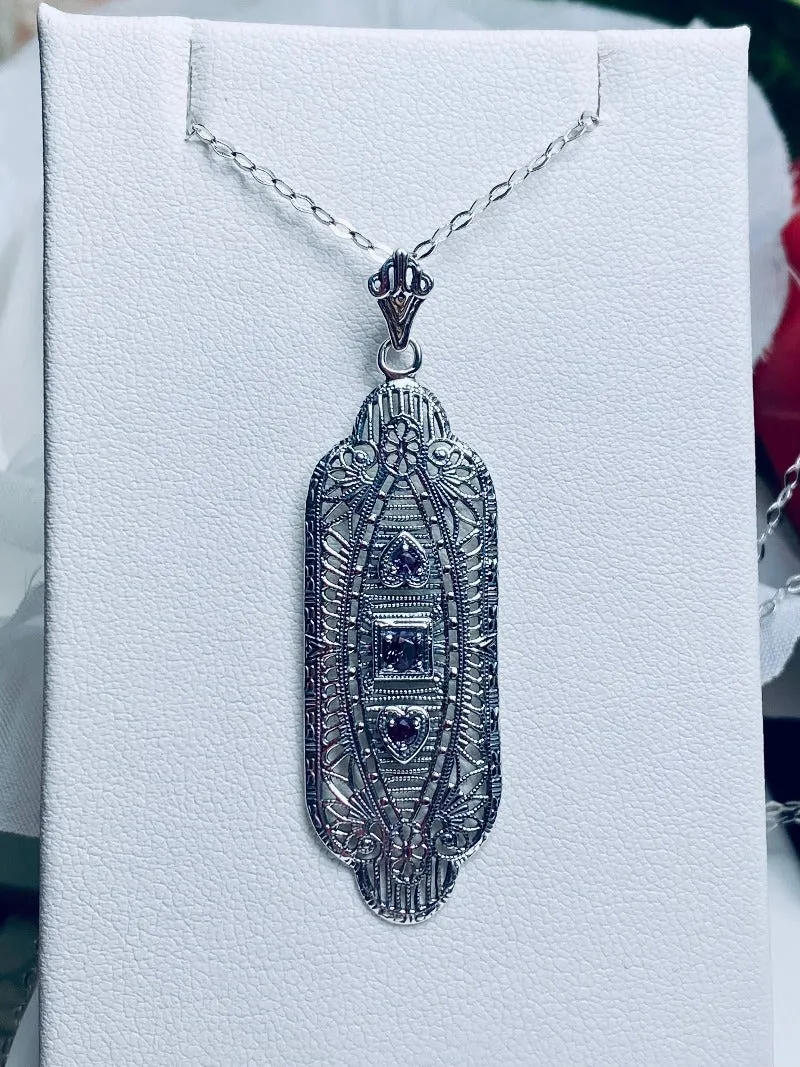 Purple Amethyst Angel Wing Pendant Necklace, Simulated or Natural Gemstones, Vintage Revival Jewelry #P359