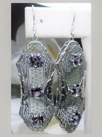 Purple Amethyst Earrings, Triple Gems, Edwardian Jewelry E42
