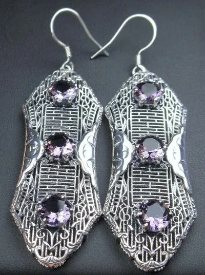 Purple Amethyst Earrings, Triple Gems, Edwardian Jewelry E42