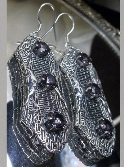 Purple Amethyst Earrings, Triple Gems, Edwardian Jewelry E42