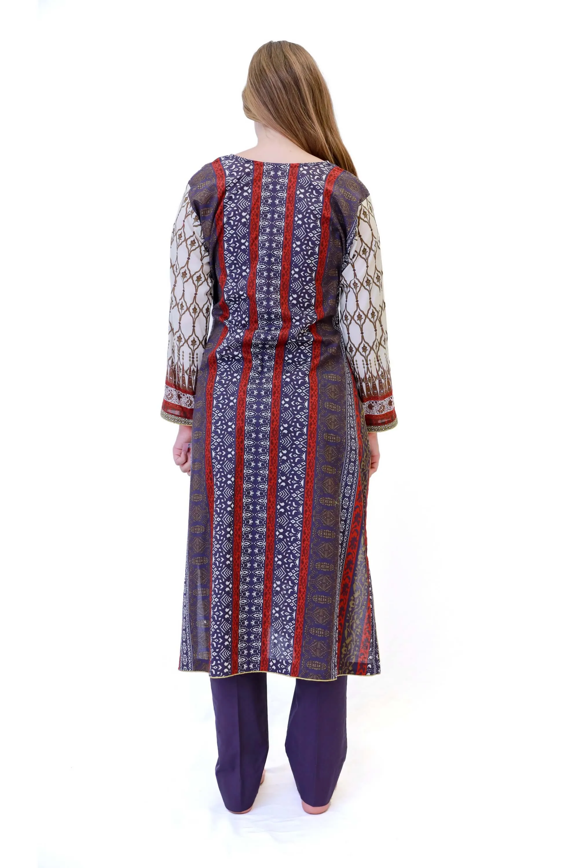 Purple & Beige Cotton Salwar Kameez - Suit