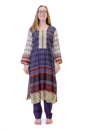 Purple & Beige Cotton Salwar Kameez - Suit