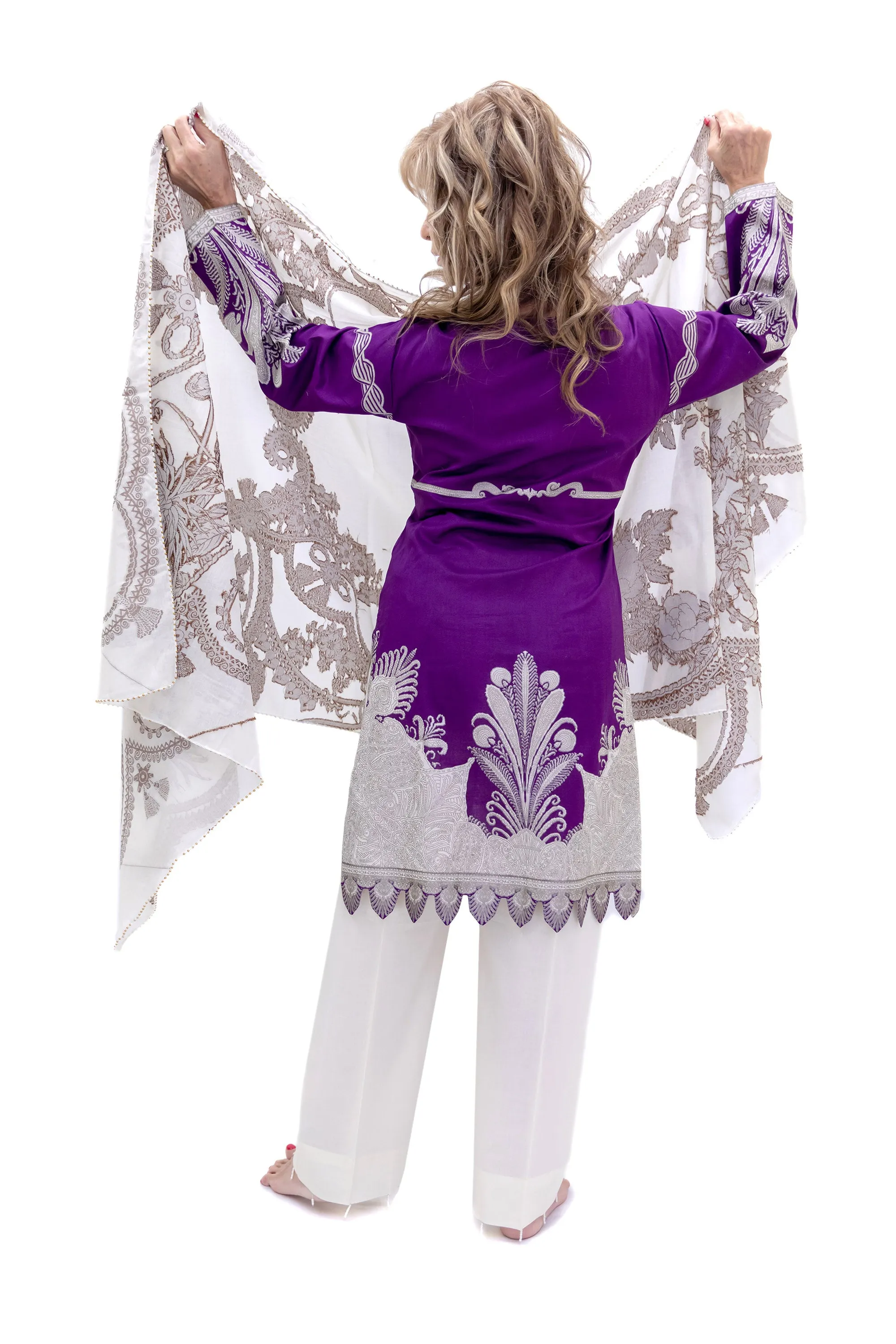 Purple & White Cotton Salwar Kameez - Sana Safinaz  Suit