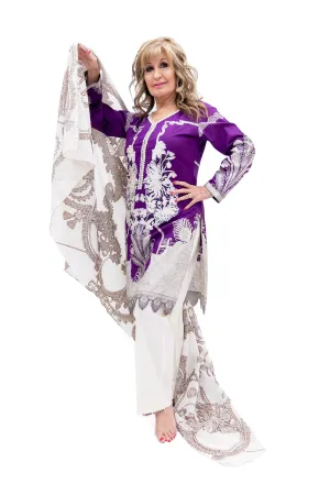 Purple & White Cotton Salwar Kameez - Sana Safinaz  Suit