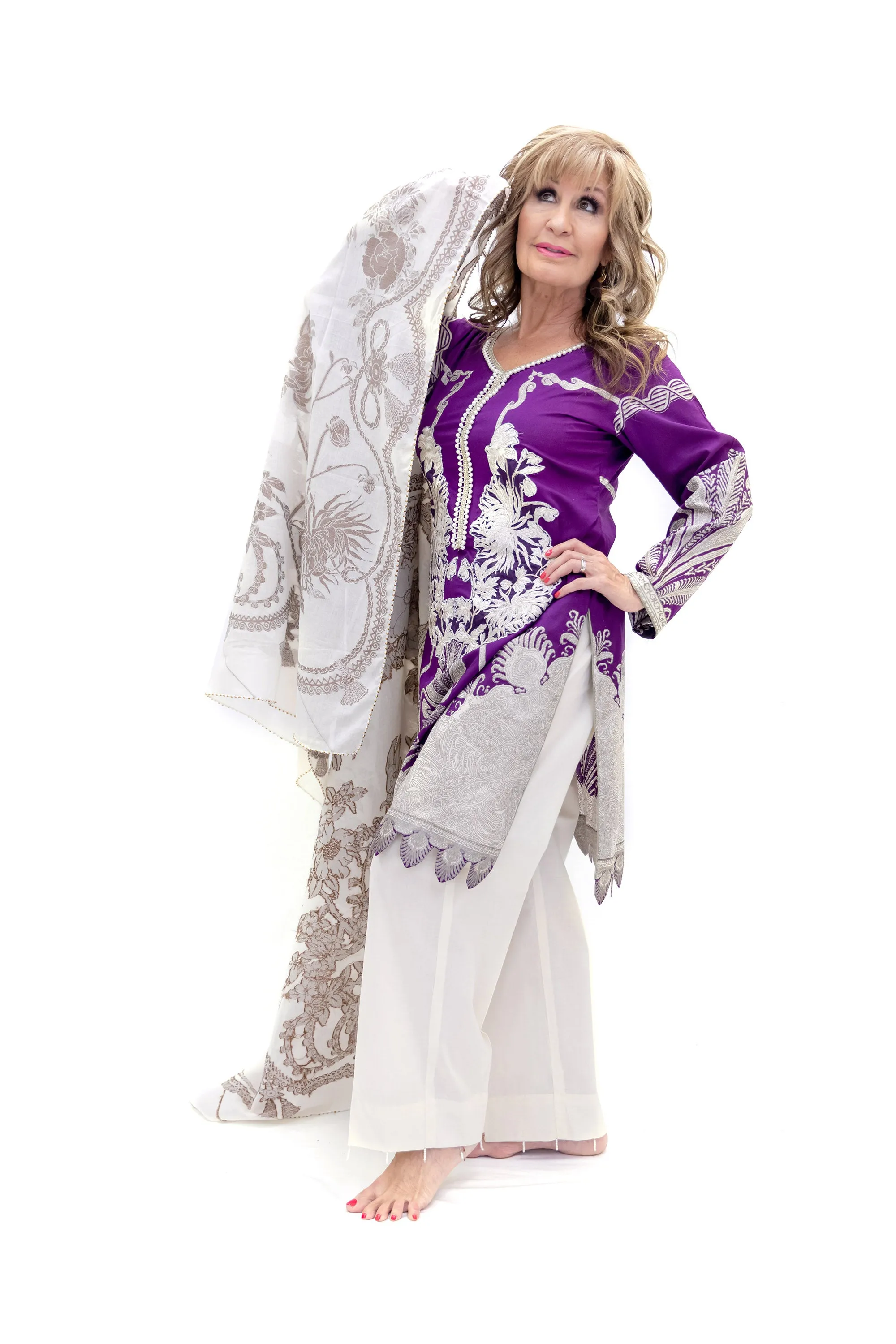 Purple & White Cotton Salwar Kameez - Sana Safinaz  Suit