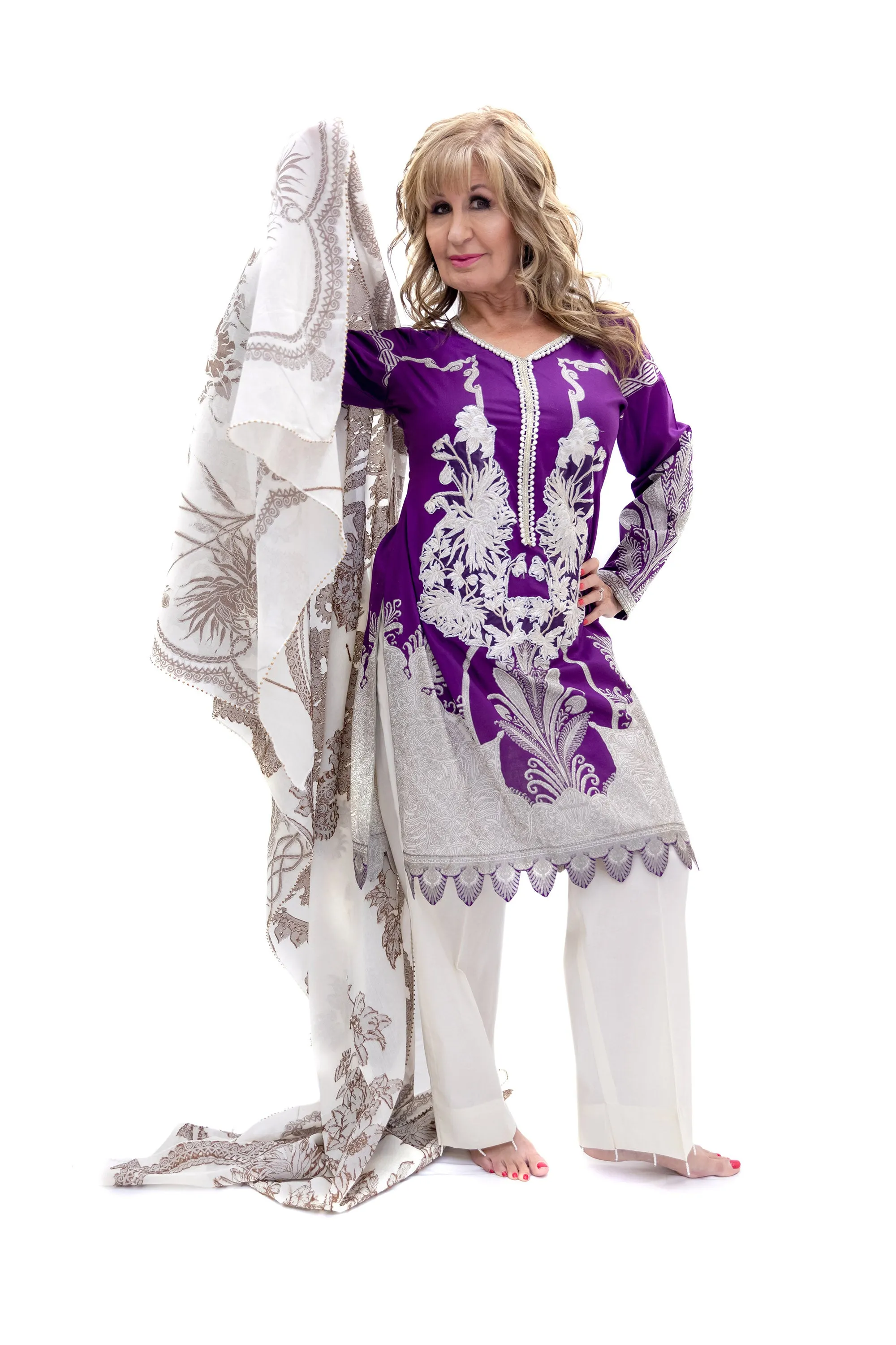 Purple & White Cotton Salwar Kameez - Sana Safinaz  Suit