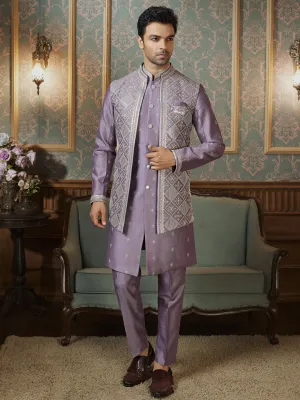 Purple hue embroidered Indo Western set