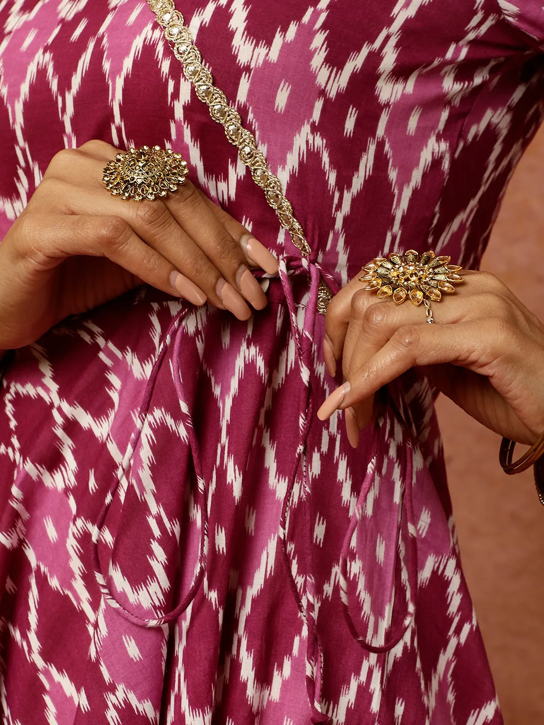 Purple Ikat Printed Angrakha Kurta