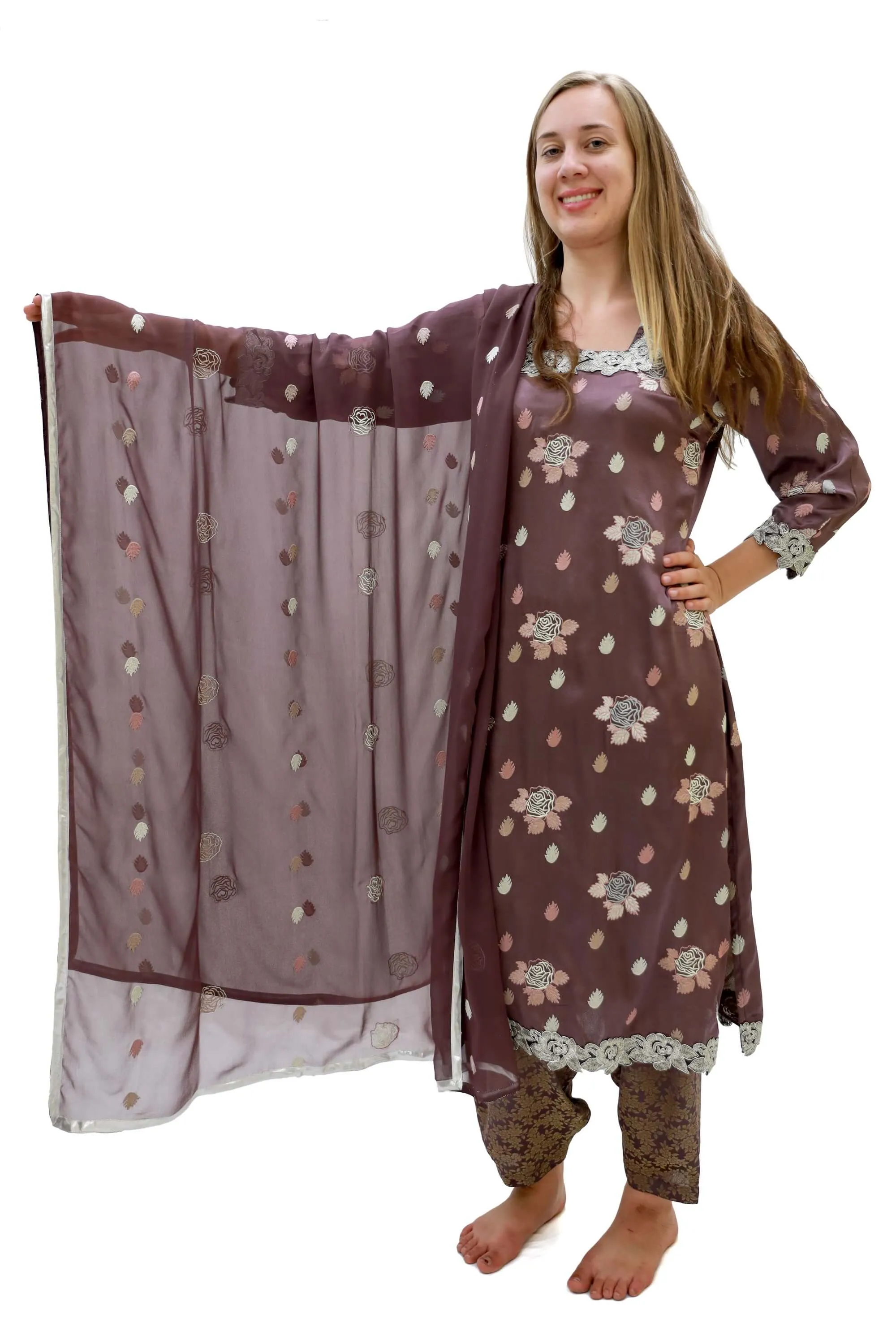 Purple Silk Salwar Kameez Suit