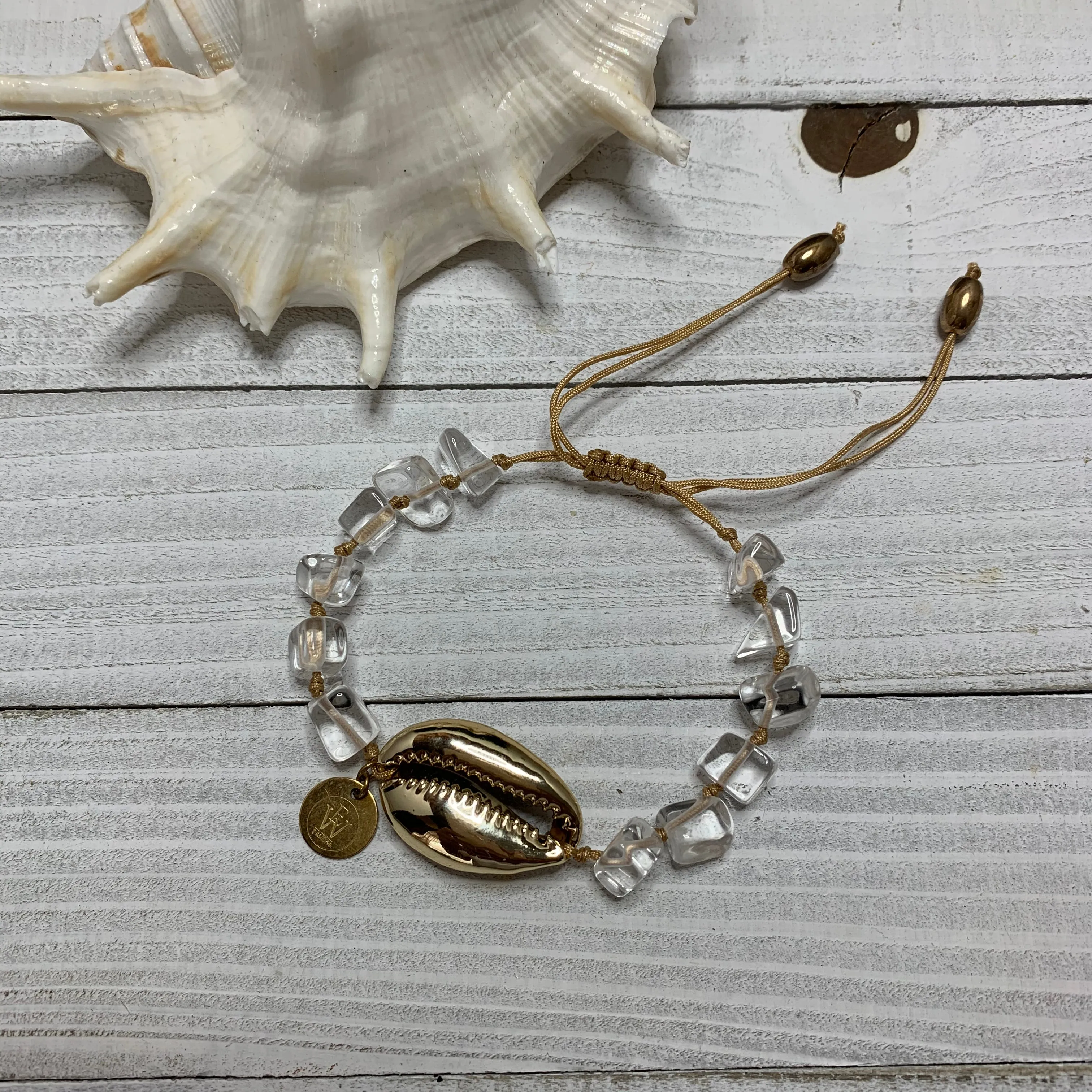 Quartz Stones and a Gold Plated Cowry Shell Bracelet 410-13 | Erika Williner Designs