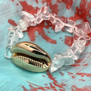 Quartz Stones and a Gold Plated Cowry Shell Bracelet 410-13 | Erika Williner Designs