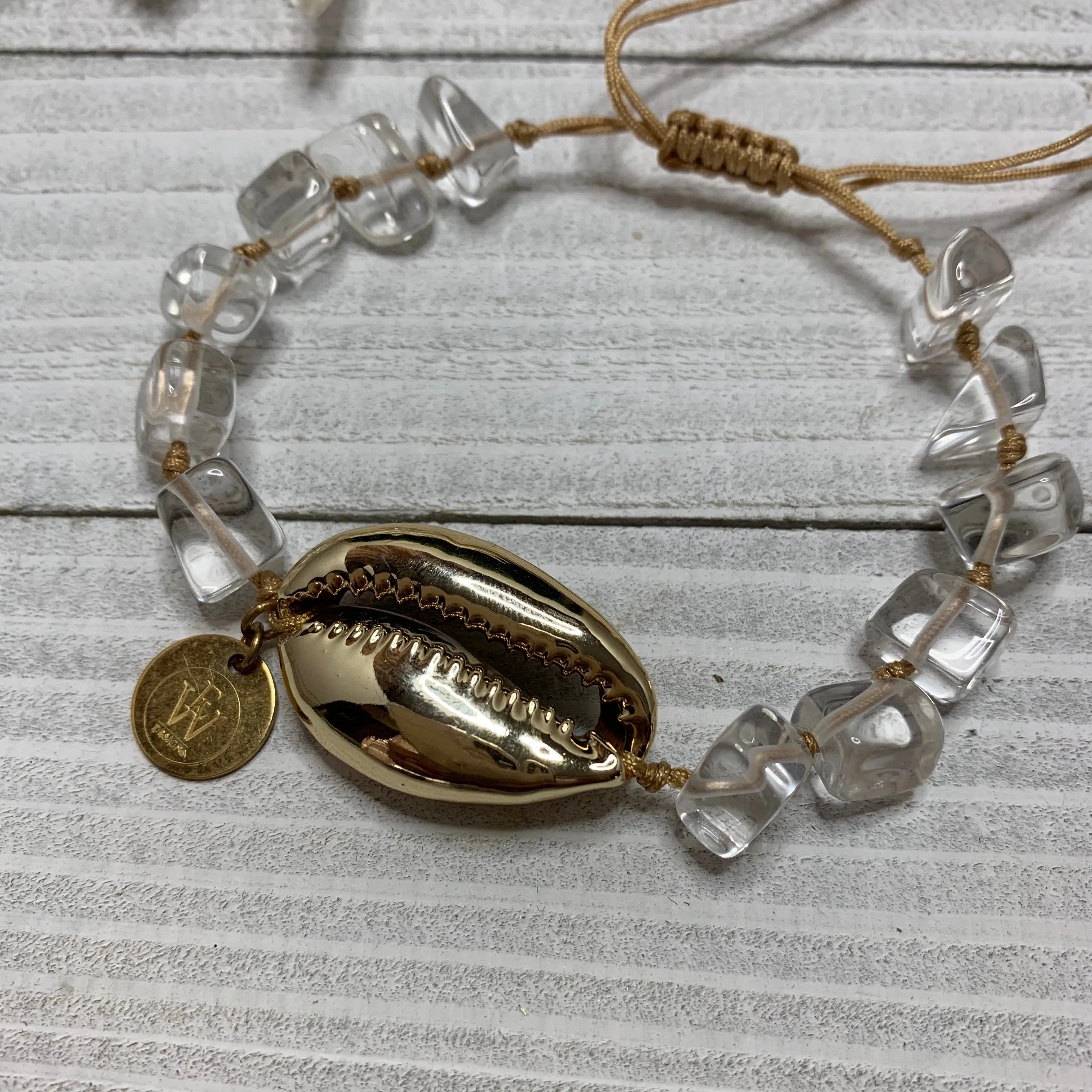 Quartz Stones and a Gold Plated Cowry Shell Bracelet 410-13 | Erika Williner Designs