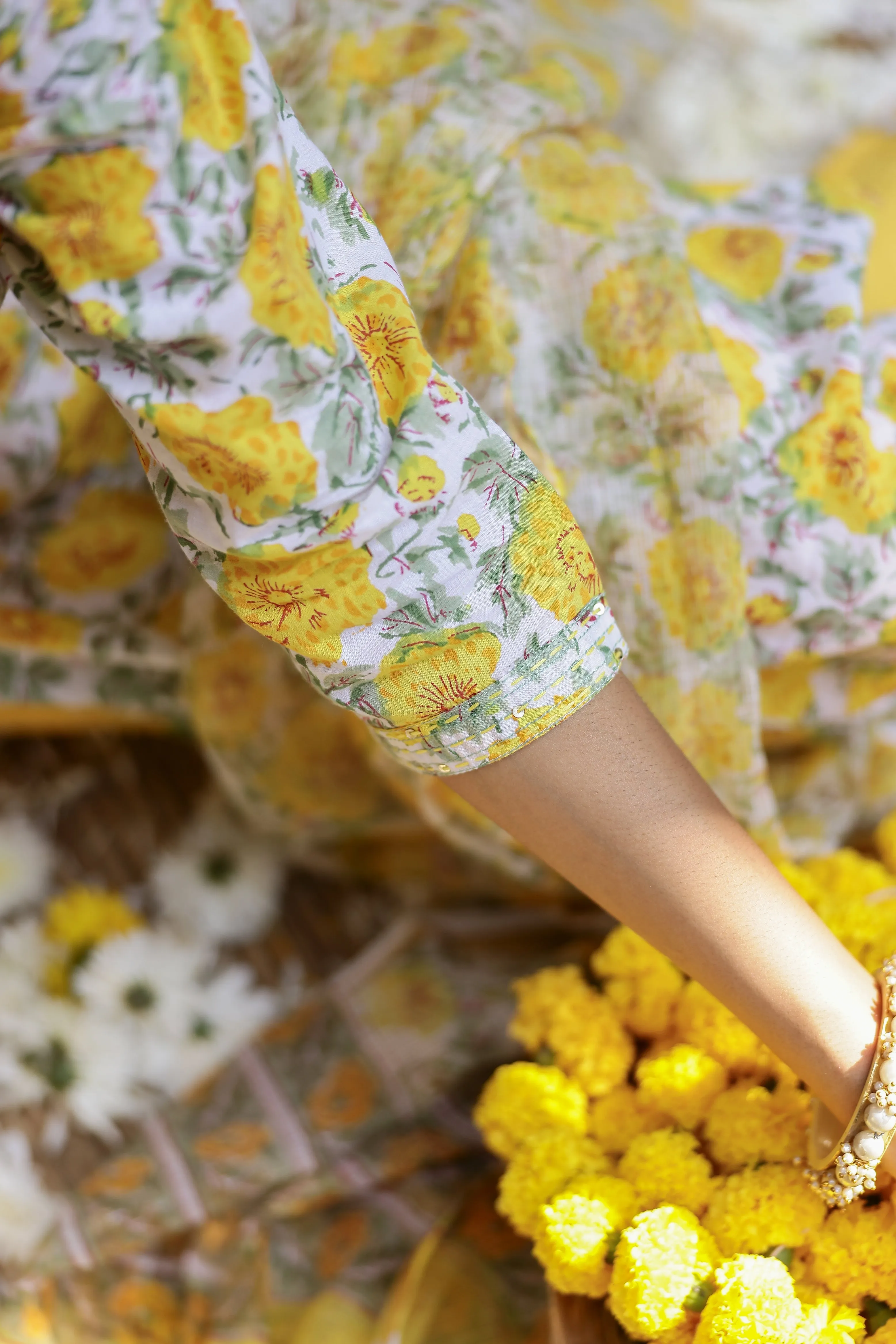 "Marigold" Cotton Kurta Set with Kota Doriya Dupatta(3pc)