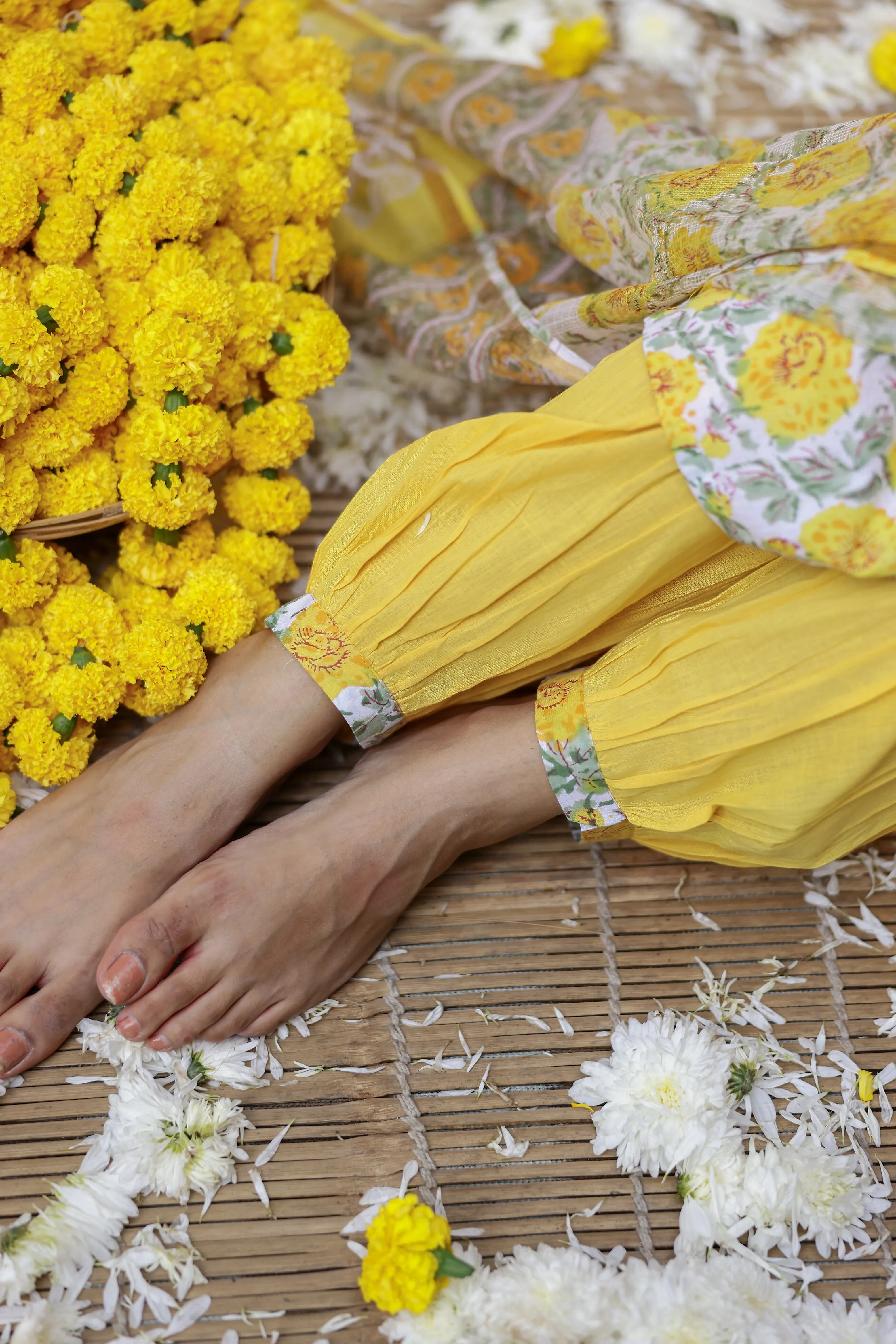 "Marigold" Cotton Kurta Set with Kota Doriya Dupatta(3pc)