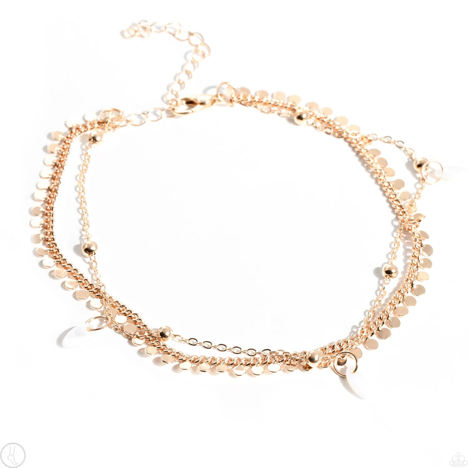 "Surf City" Gold Metal Dainty Multi Layered With Studs & Shells Chain Clasp Anklet