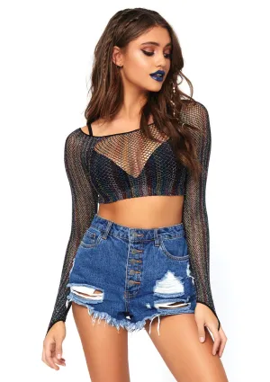 Rainbow Glitter Net Cropped Top