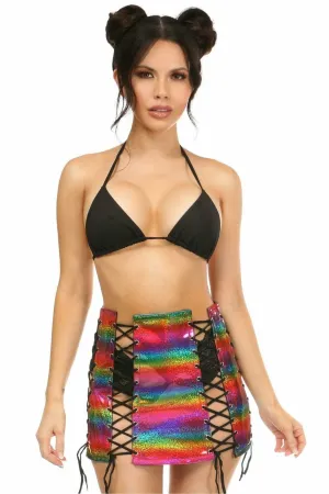 Rainbow Glitter PVC Lace-Up Skirt