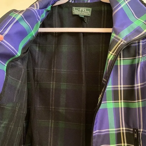 Ralph Lauren LRL Active Women's Plaid Checked Zip-Up Purple &amp; Green Jacket sz S