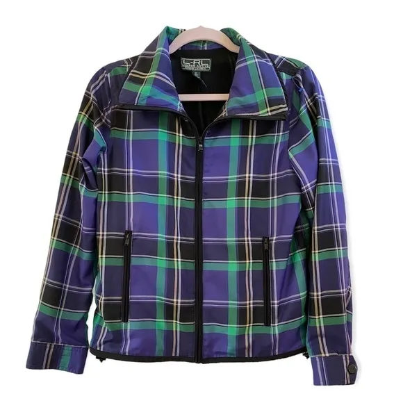 Ralph Lauren LRL Active Women's Plaid Checked Zip-Up Purple &amp; Green Jacket sz S