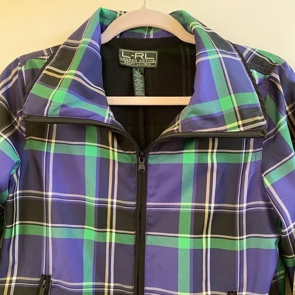 Ralph Lauren LRL Active Women's Plaid Checked Zip-Up Purple &amp; Green Jacket sz S