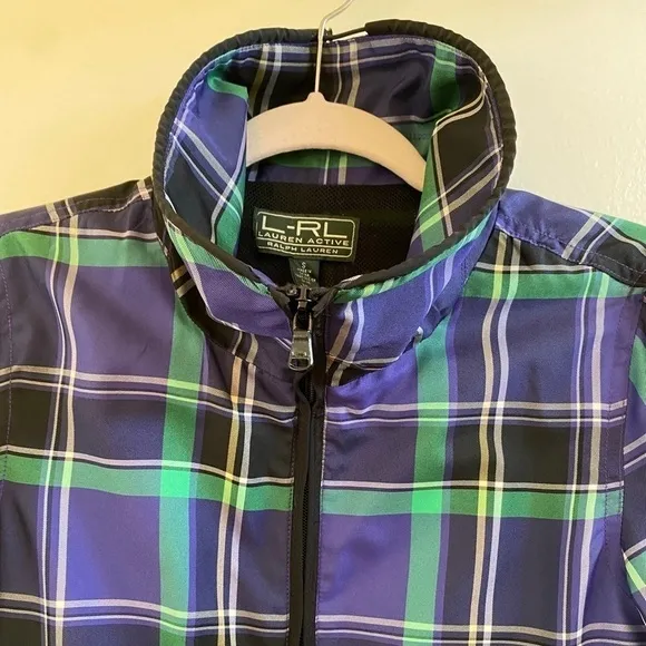 Ralph Lauren LRL Active Women's Plaid Checked Zip-Up Purple &amp; Green Jacket sz S