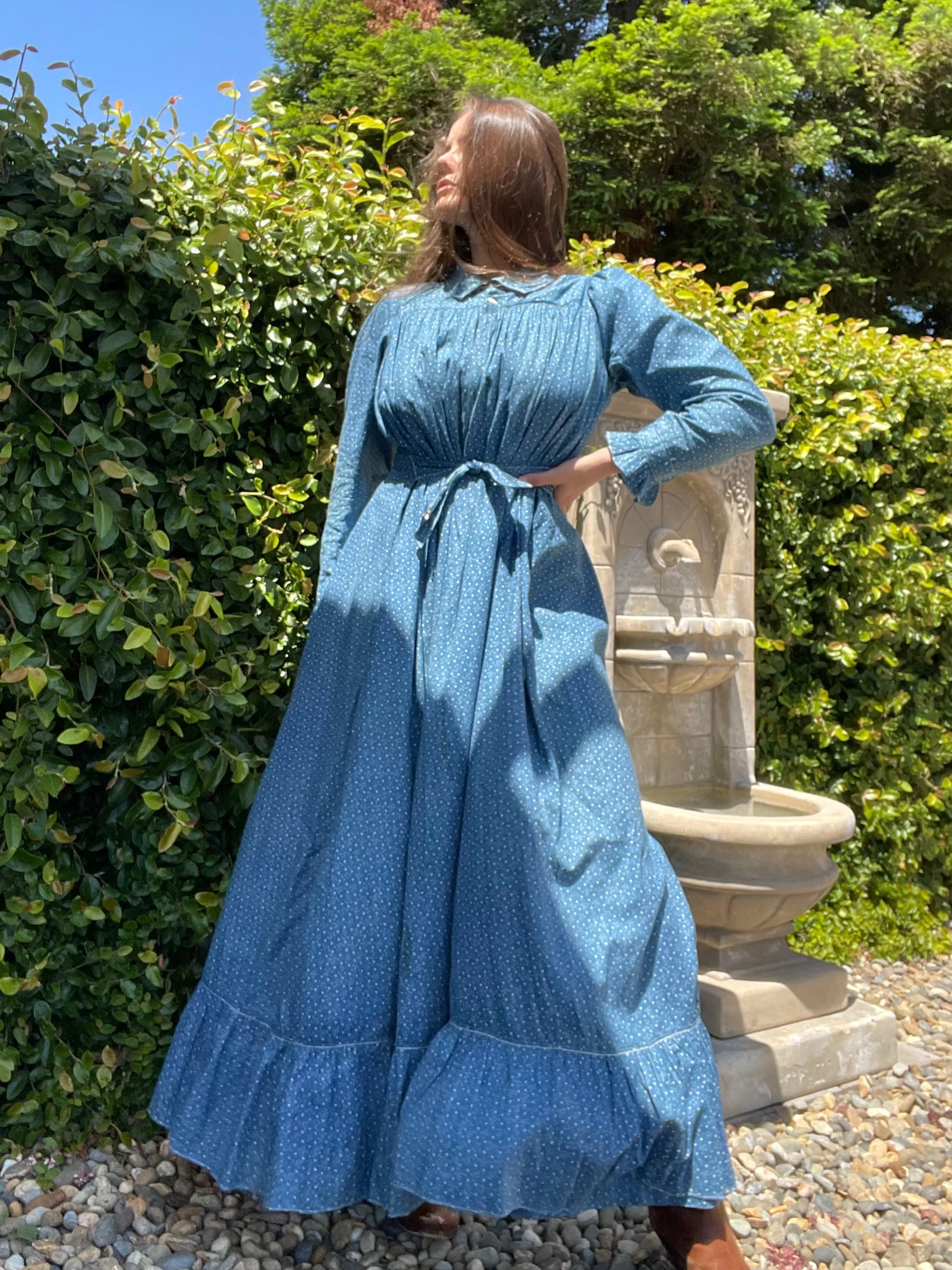 Rare 1890s-1900s Indigo Calico Wrapper Prairie Dress