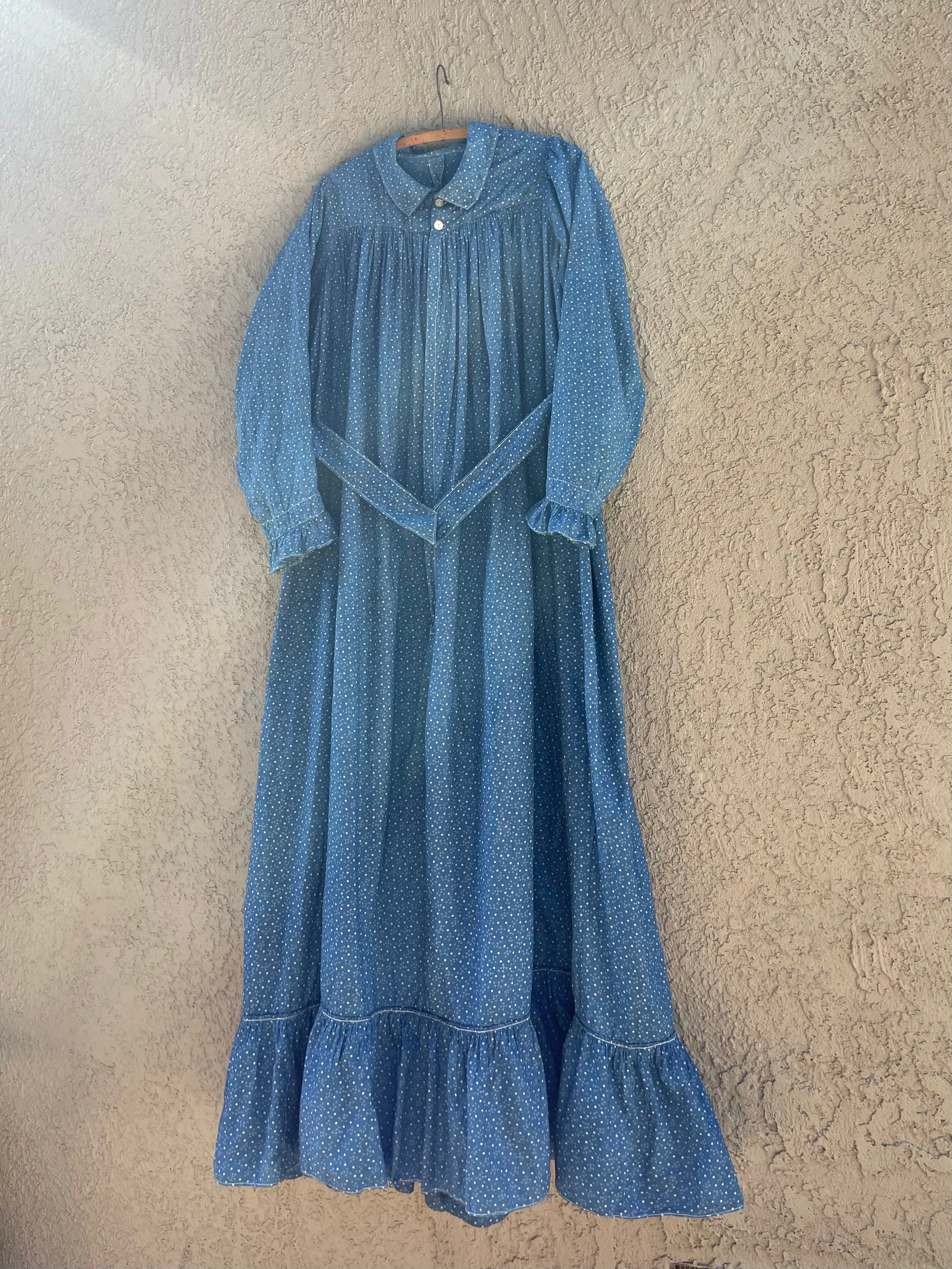 Rare 1890s-1900s Indigo Calico Wrapper Prairie Dress
