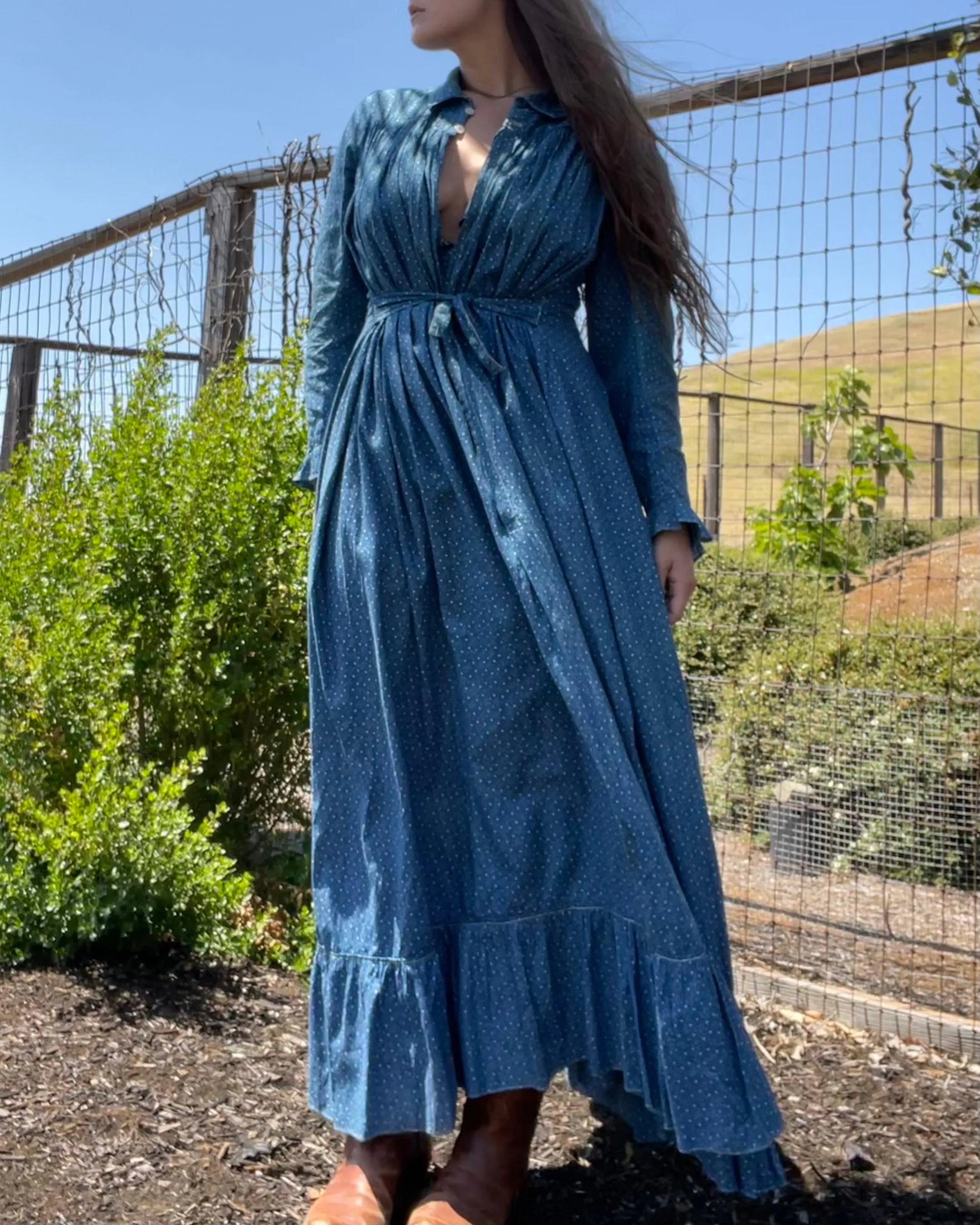 Rare 1890s-1900s Indigo Calico Wrapper Prairie Dress