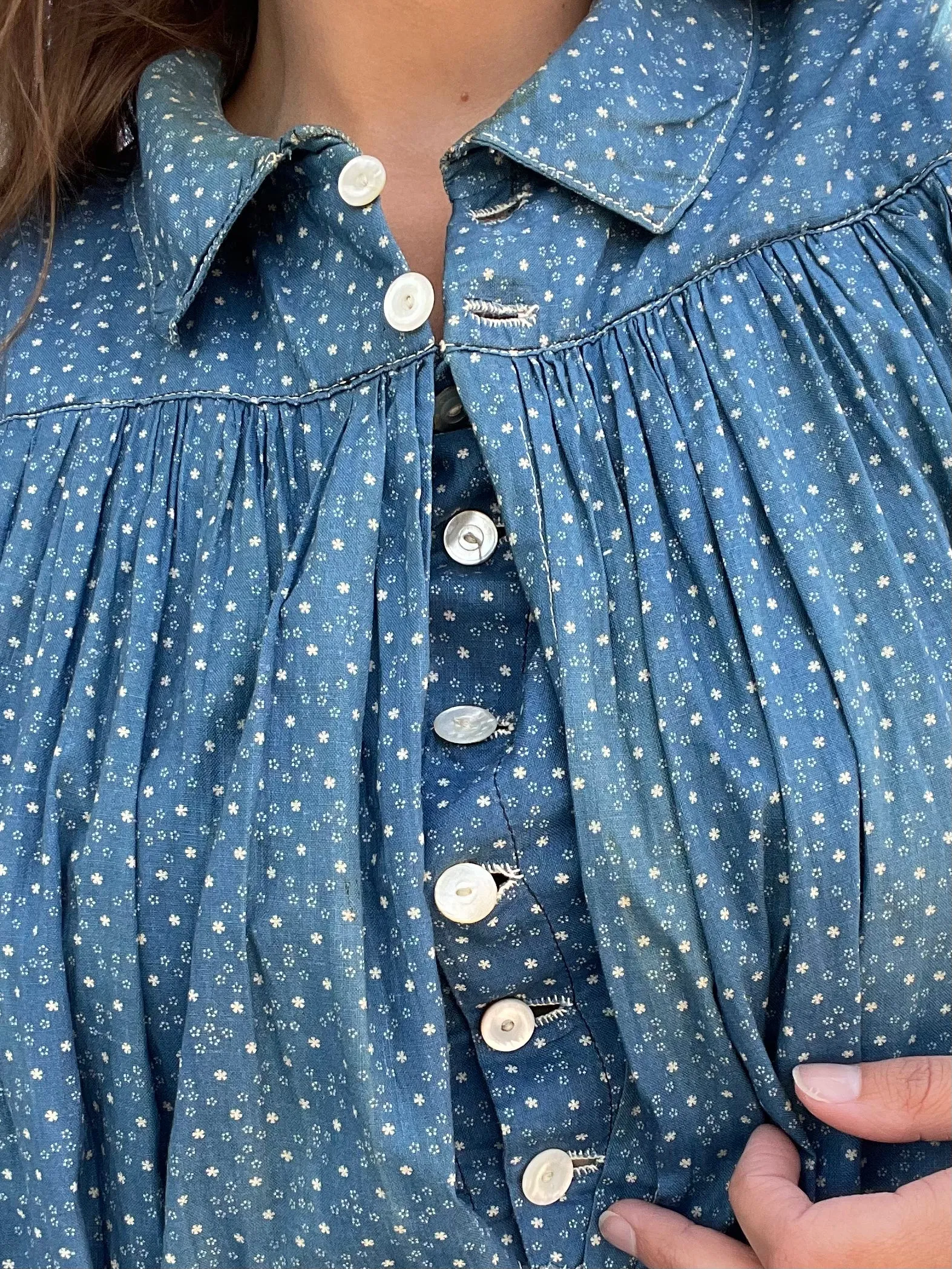Rare 1890s-1900s Indigo Calico Wrapper Prairie Dress