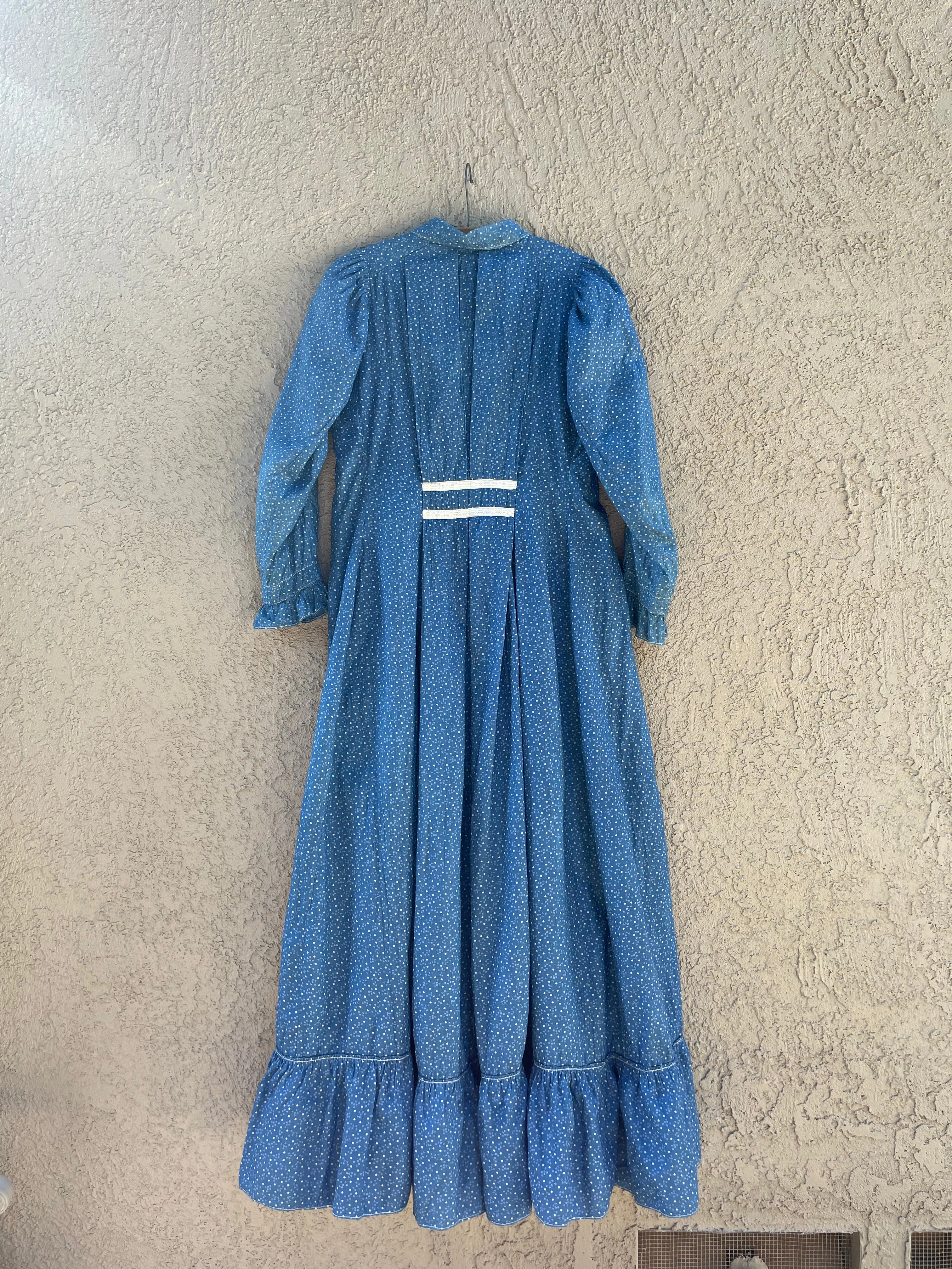 Rare 1890s-1900s Indigo Calico Wrapper Prairie Dress