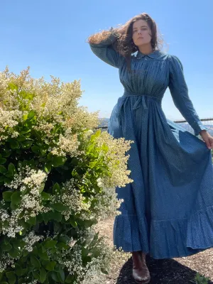 Rare 1890s-1900s Indigo Calico Wrapper Prairie Dress