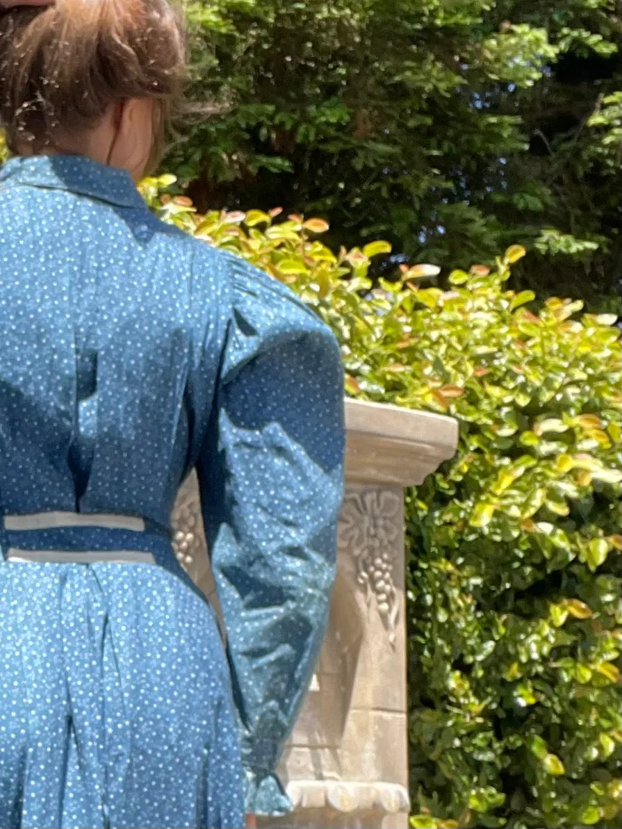 Rare 1890s-1900s Indigo Calico Wrapper Prairie Dress