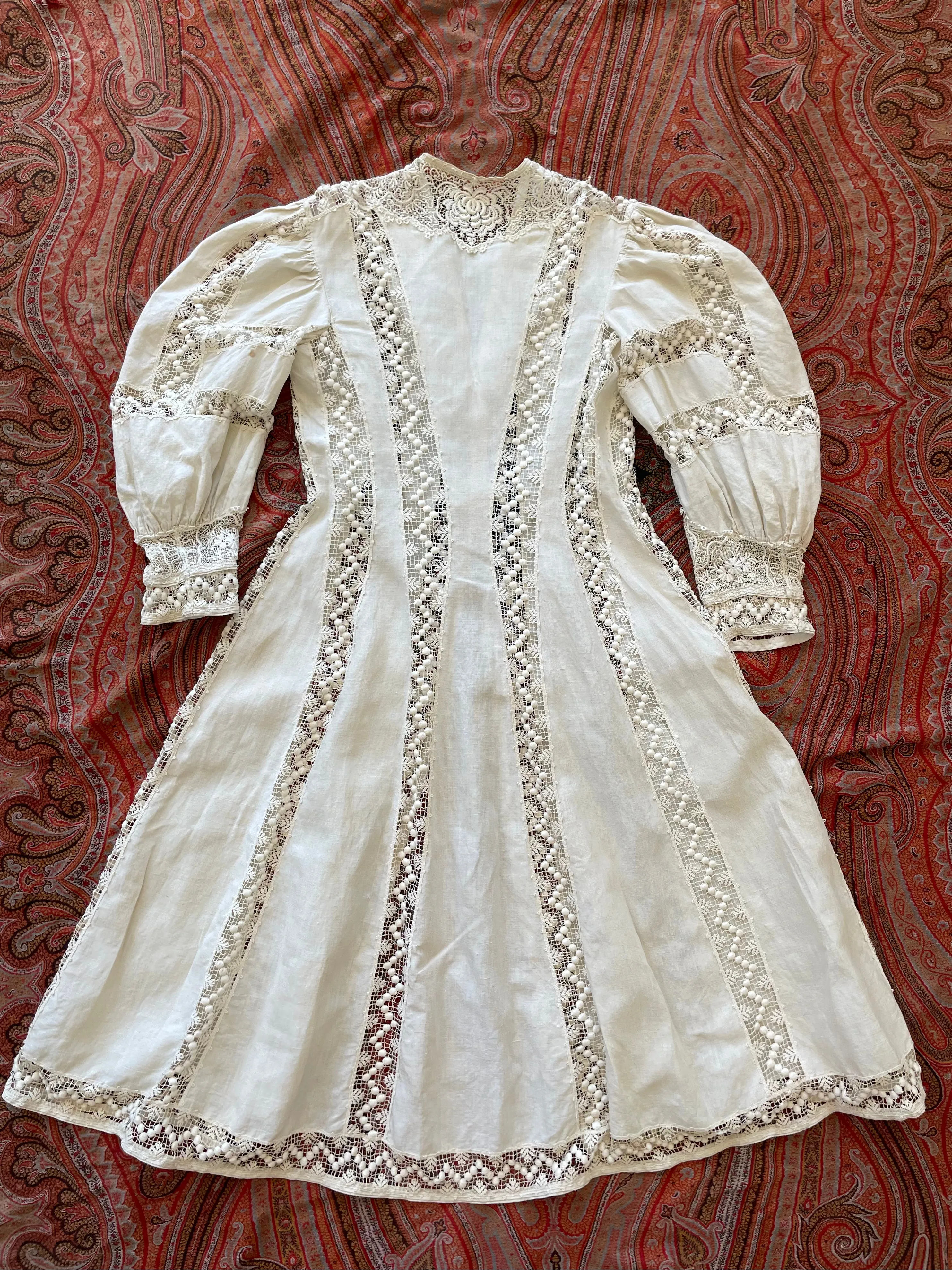 Rare 1890s Lace & Linen Mutton Sleeve Coat