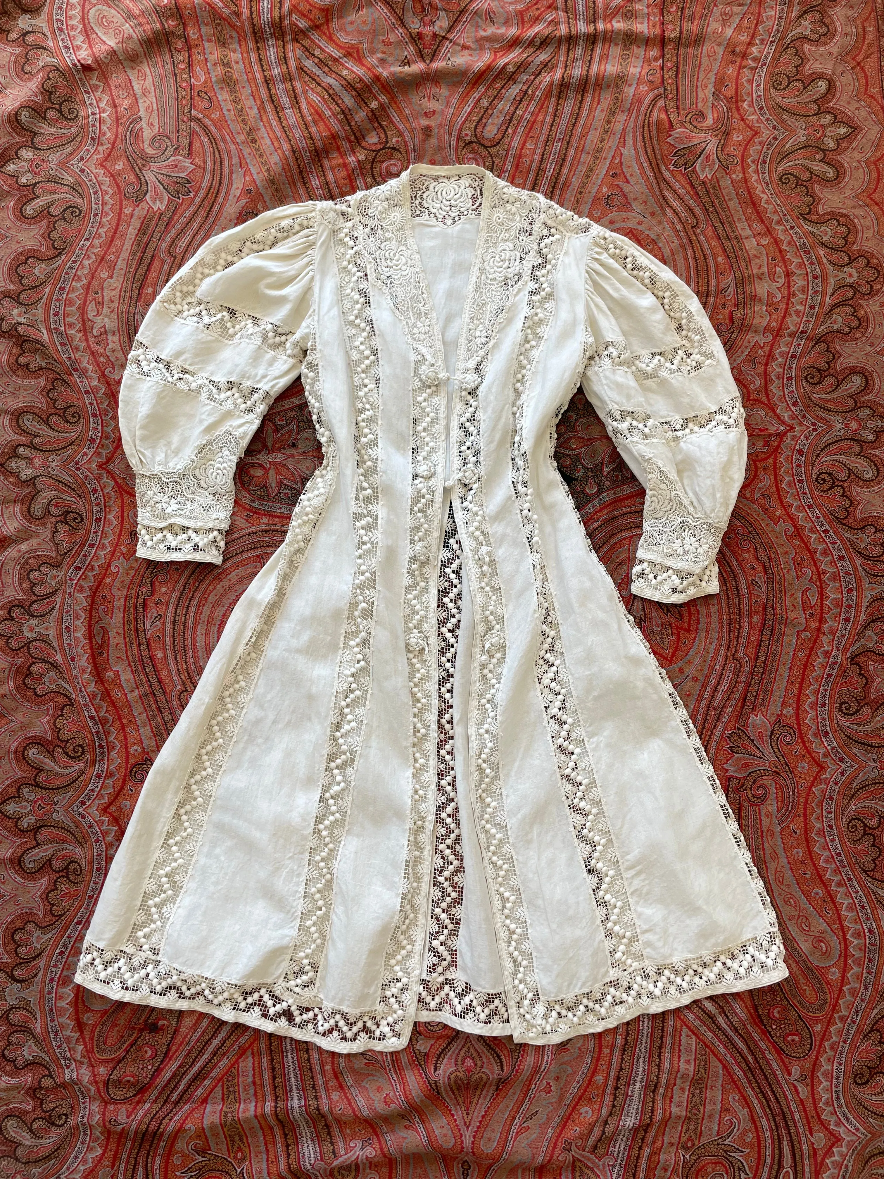 Rare 1890s Lace & Linen Mutton Sleeve Coat