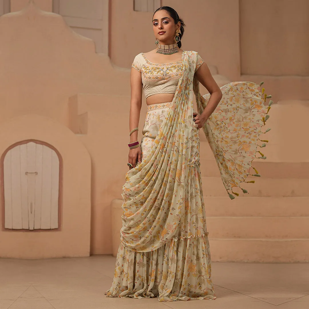 Ready to Radiate Off-white Floral Saree
